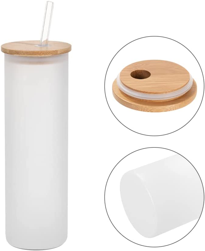 16oz sublimation Glass Cups Tumbler Beer Can W/Bamboo Lids  transparent/frosted，Bamboo lids and straws – Tumblerbulk