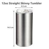 12oz Straight Skinny Tumbler W/ Sliding Lid & Plasitc Straw