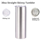 30oz Straight Skinny Stainless Steel Tumbler & Plasitc Straw