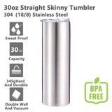 30oz Straight Skinny Stainless Steel Tumbler & Plasitc Straw