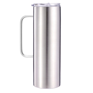 30oz Straight Skinny Stainless Steel Tumbler & Plasitc Straw With Handle