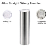 40oz Straight Skinny Stainless Steel Tumbler & Plasitc Straw