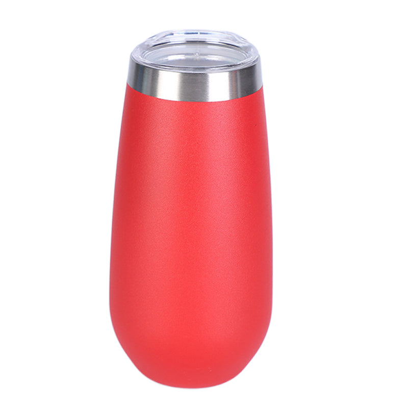 Oggi Thermo Flute Stainless Steel Insulated Champagne Flute Tumbler - Brick  Red, 6oz, with clear sip lid.