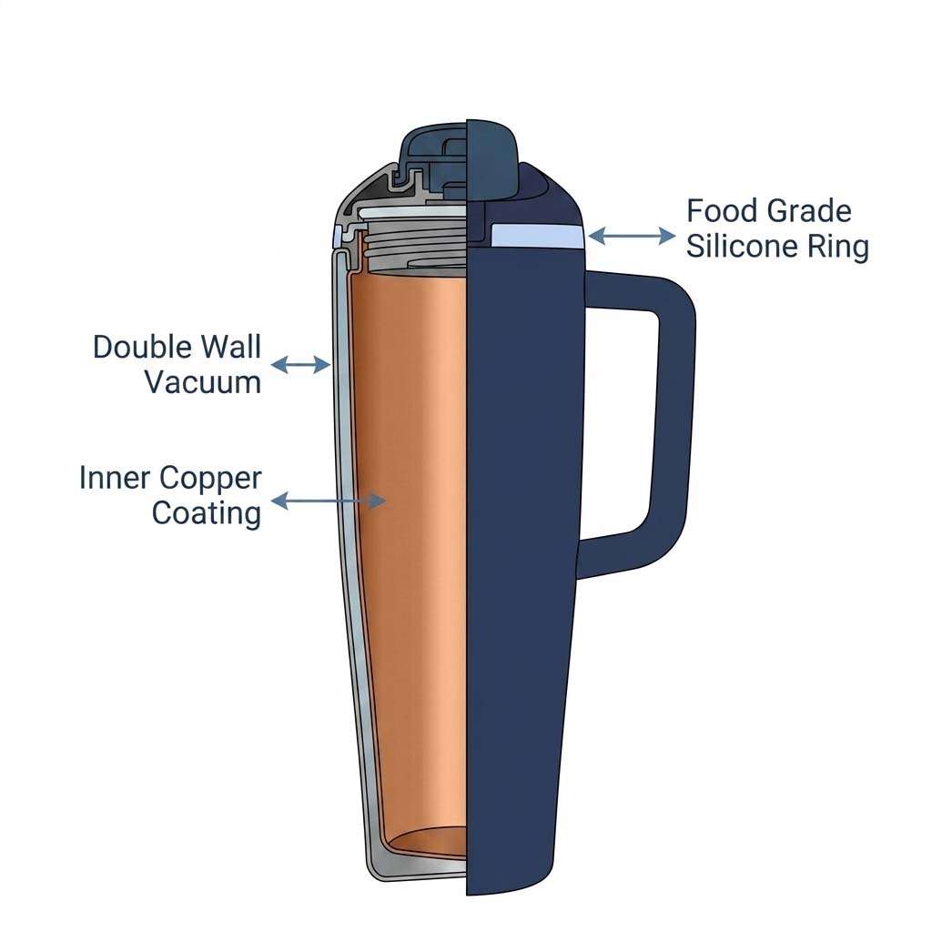 Exploded view of 30oz Double-Wall Insulated Travel Mug with Handle