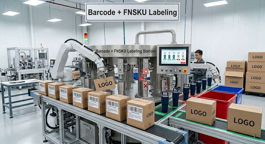 FNSKU barcode labeling for Amazon FBA drinkware products