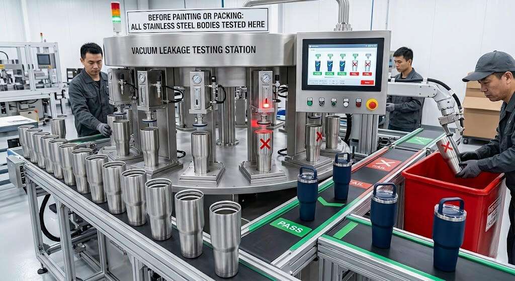 Vacuum leakage testing equipment for wholesale insulated water bottles in China factory