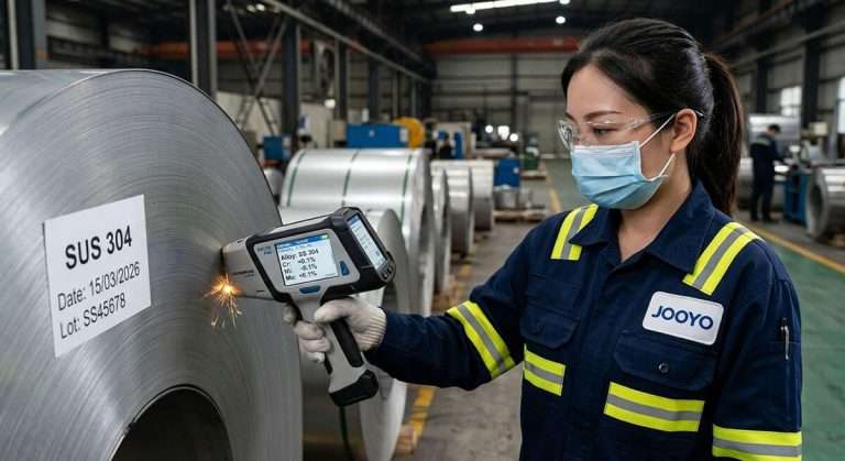PMI spectrometer testing stainless steel composition in factory
