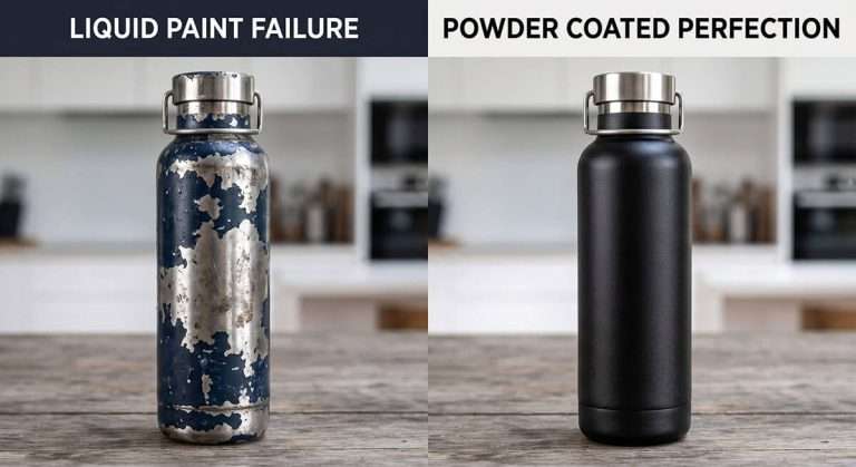 Powder Coating vs Liquid Painting on an 18/8 stainless steel bottle.