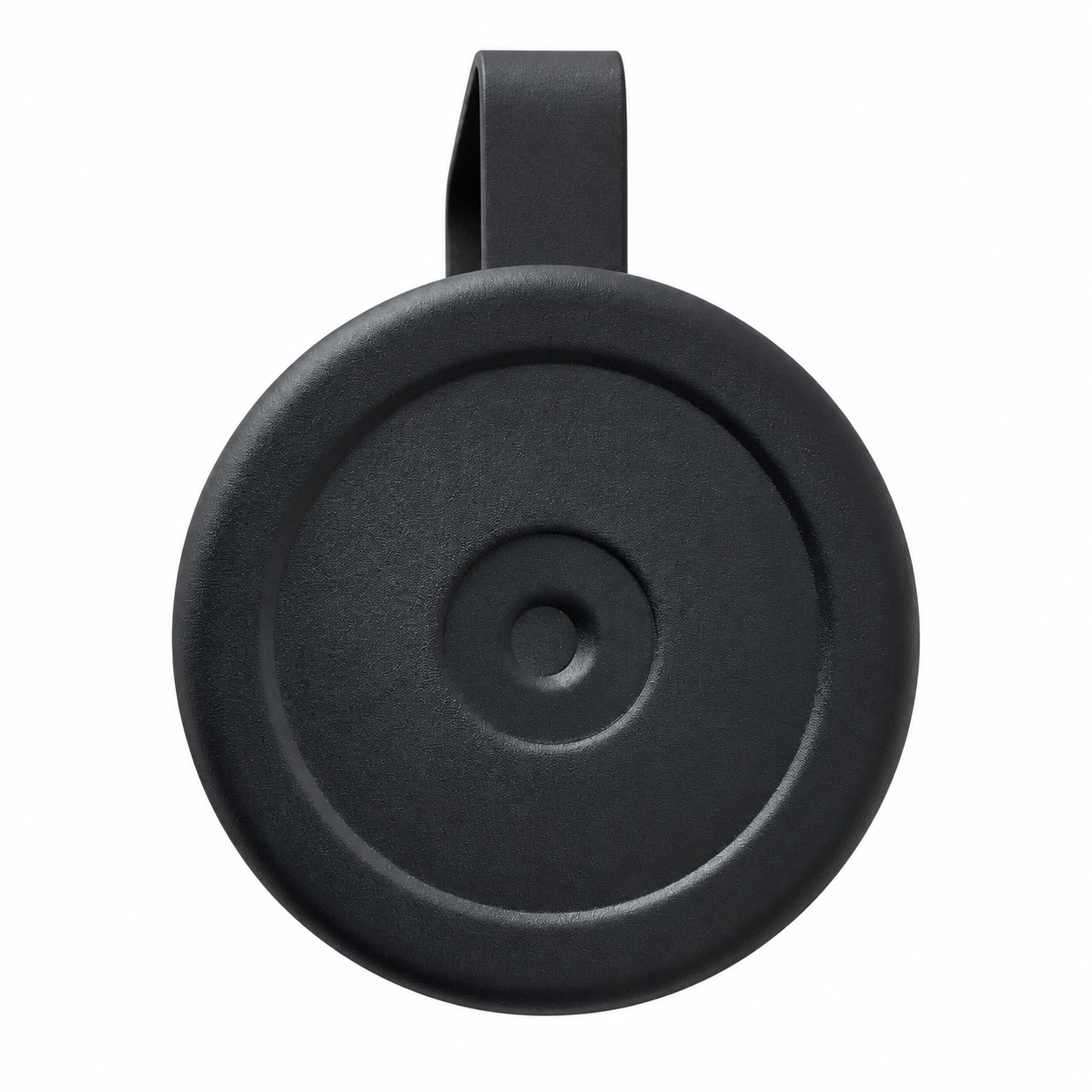 Bottom view of a black mug showing its circular base and poignée.